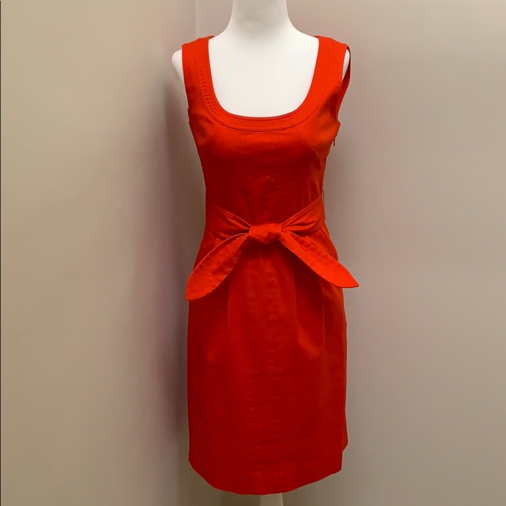 Tory Burch Red Sleeveless Bow-Waist Sheath Dress